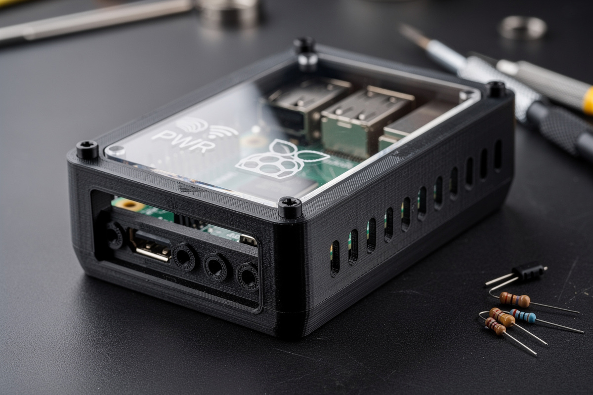 Raspberry Pi enclosure combining 3D-printed body with laser-cut acrylic top