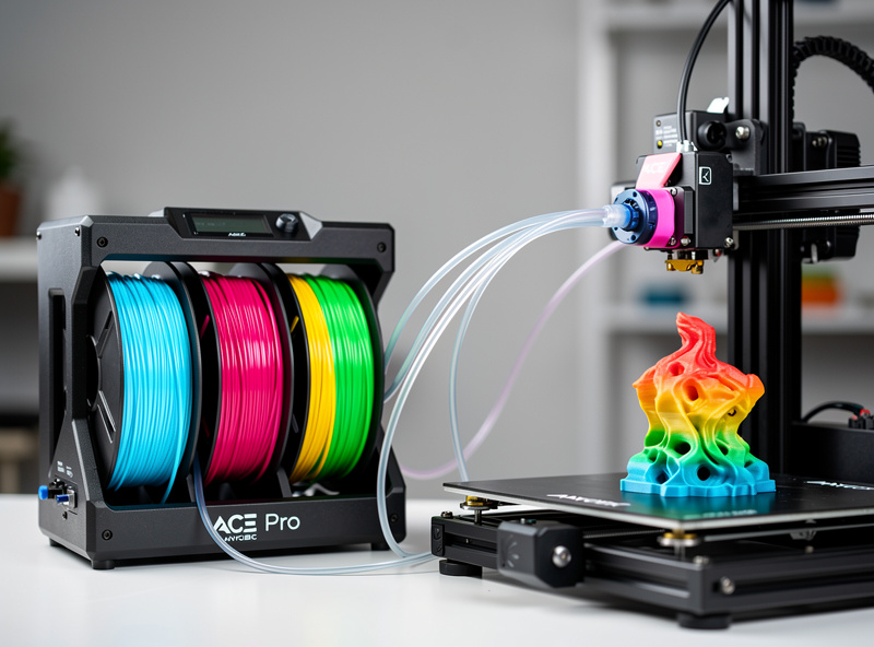 ACE Pro multicolor unit with 4 spools connected to Kobra 3