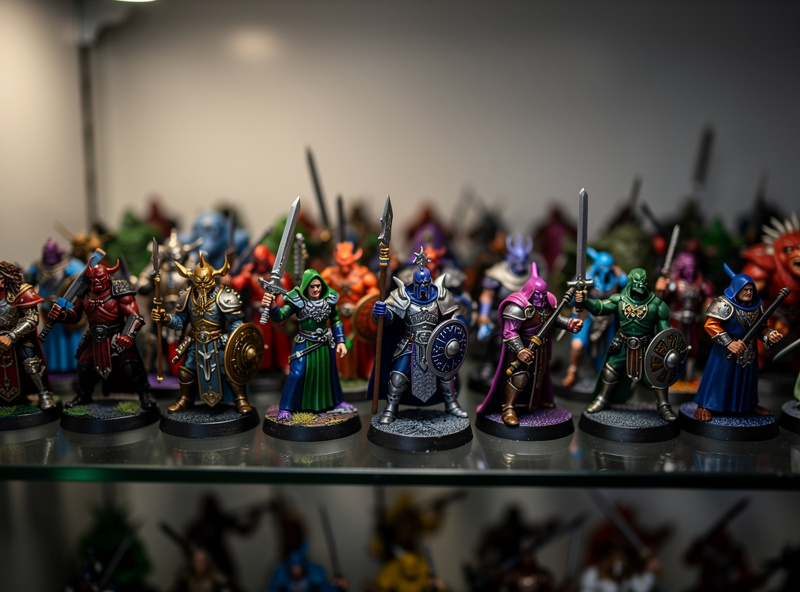 Painted tabletop miniatures in display case