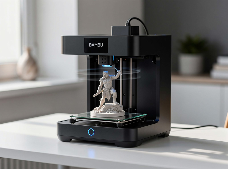 Bambu A1 Mini compact 3D printer on desk