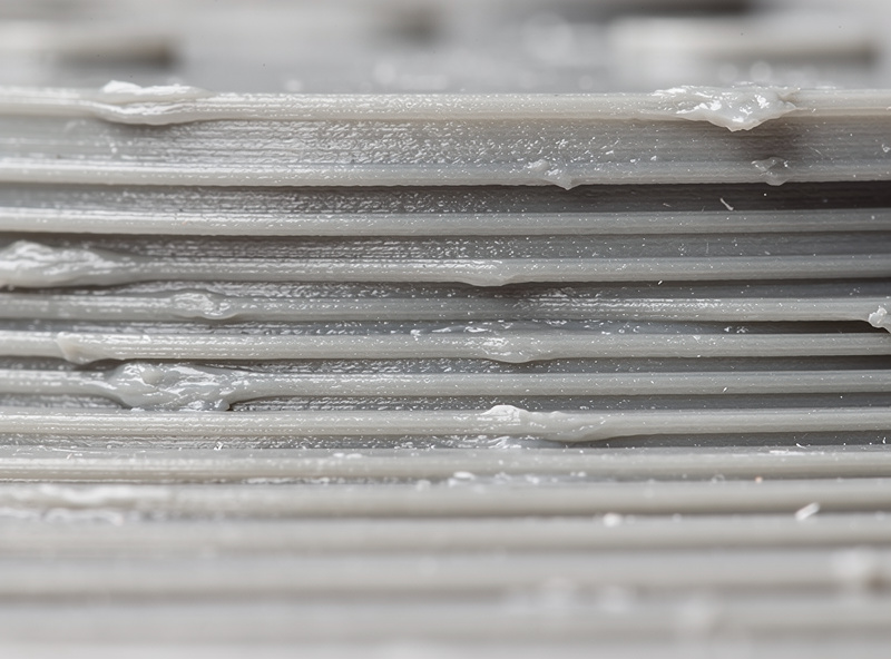 Macro close-up of 0.28mm thick layer 3D print showing prominent layer lines on a bulk part