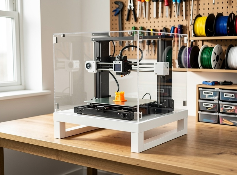 DIY 3D printer enclosure made from a stacked IKEA Lack table with acrylic panels