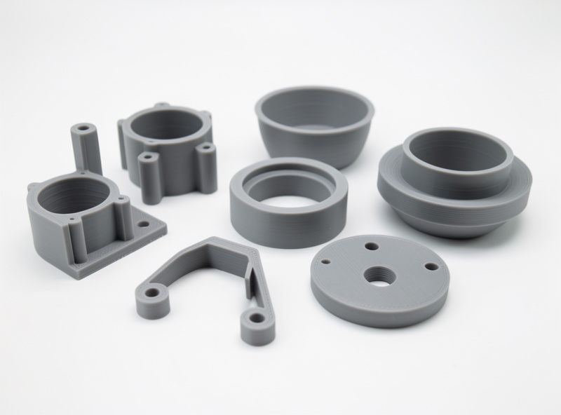 Finished 3D-printed functional products arranged on a clean surface for sale