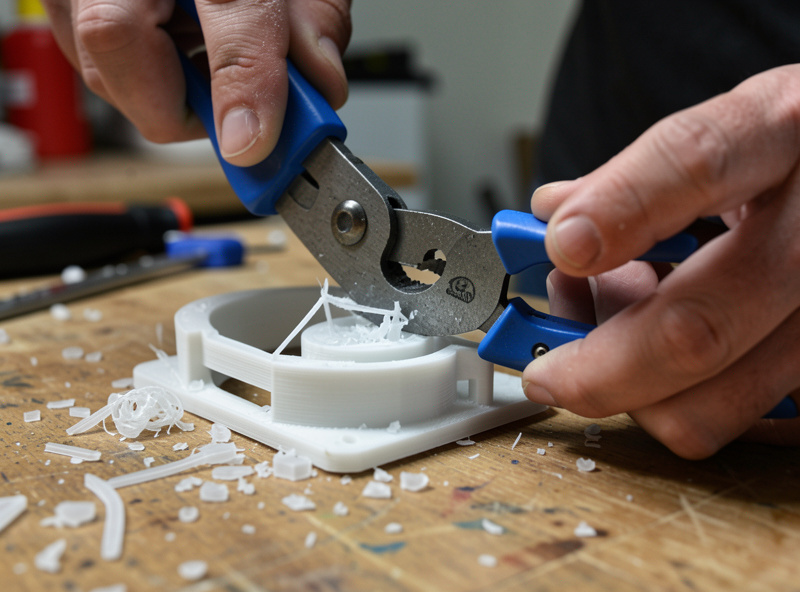 Removing support material from a freshly 3D-printed part with flush cutters