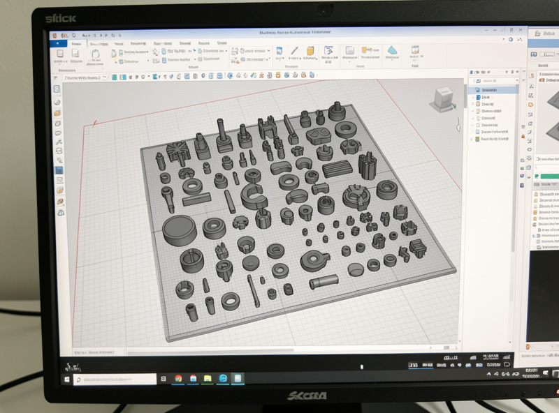 Slicer software showing dozens of parts auto-arranged across a print bed for batching