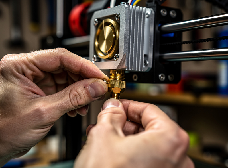 Swapping a quick-change 3D printer nozzle cold by hand with no tools
