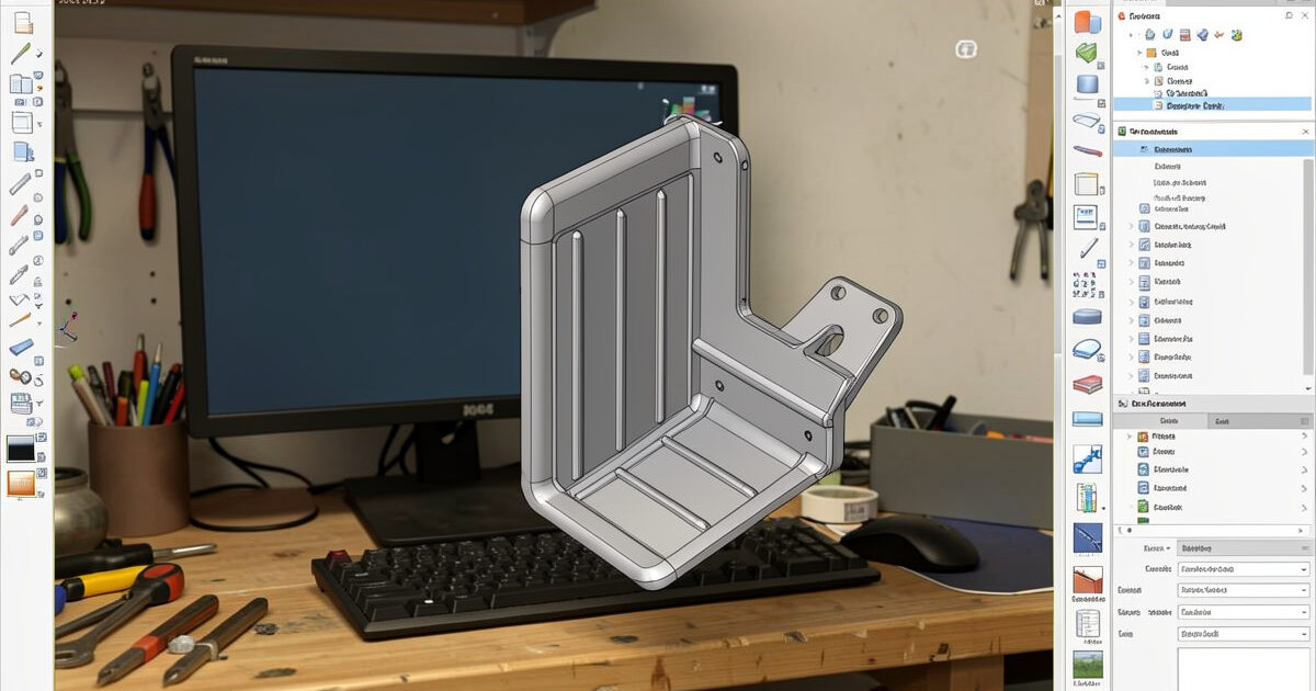 CAD model of a 3D printed bracket with filleted corners and reinforcing ribs