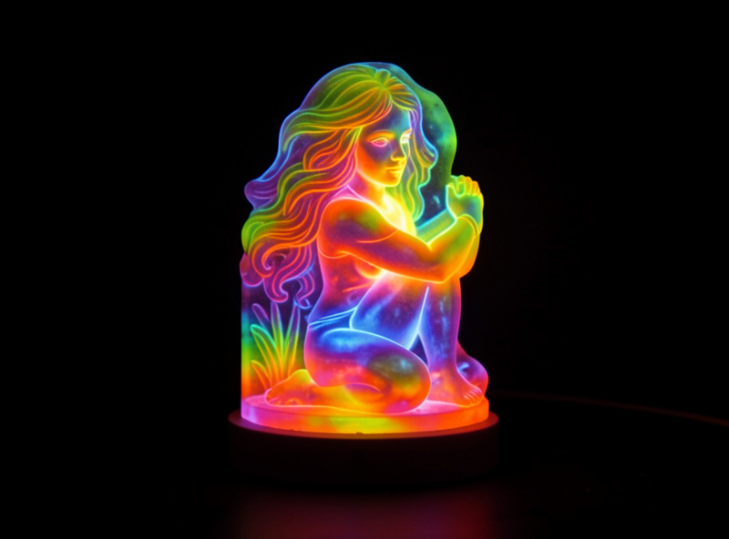 A backlit color lithophane glowing as light passes through the layered filament