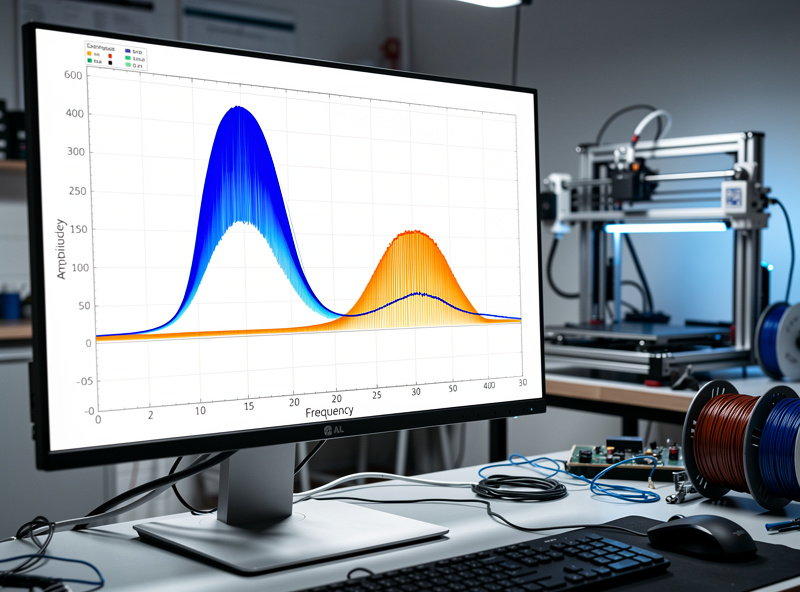A resonance frequency graph from an input shaping calibration showing peaks