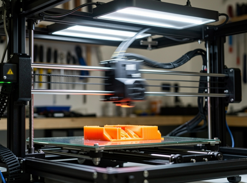 A fast CoreXY Voron-style 3D printer printing at high speed with motion blur on the toolhead