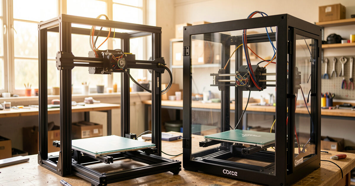 Large format bedslinger and CoreXY 3D printers compared side by side