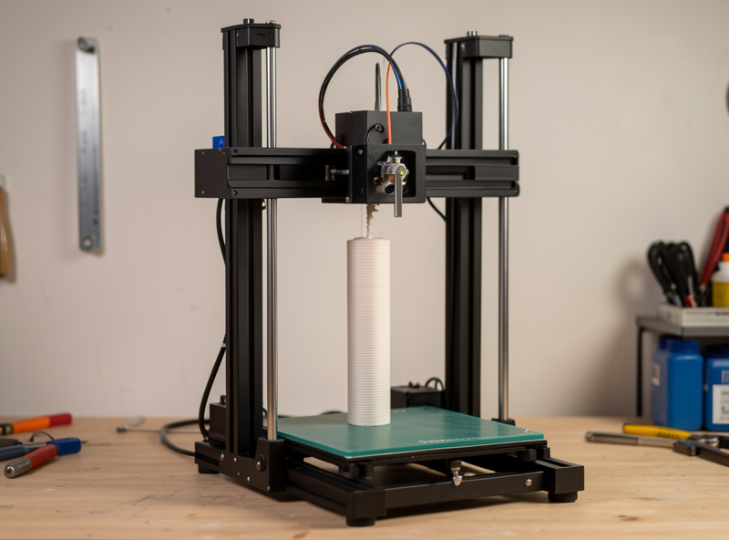 Tall delta 3D printer printing a narrow single-piece column part