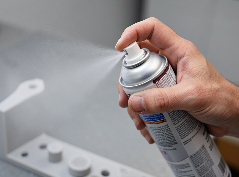 A hand spray-painting a 3D printed part with a thin even coat at a consistent distance