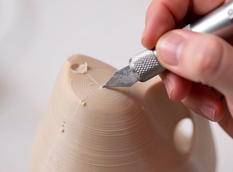 A deburring tool cleaning leftover support nubs from a 3D printed part