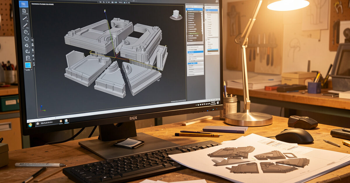 A large 3D print split into sections for assembly