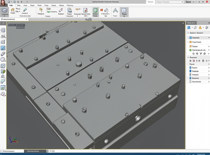 A large 3D model split into sections in CAD software with alignment pins