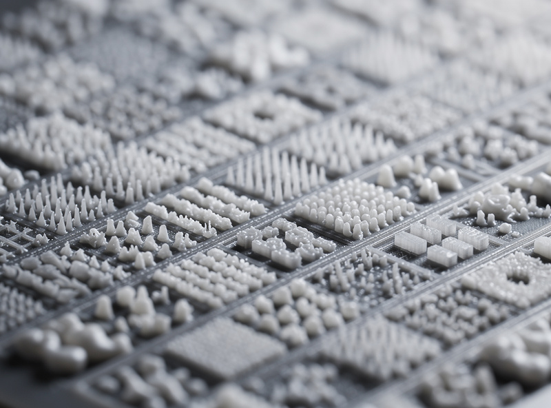 A resin calibration test print with fine features and text used to dial in exposure settings
