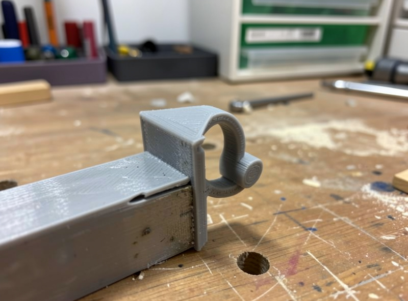 A 3D printed cantilever snap-fit clip engaging with a ledge